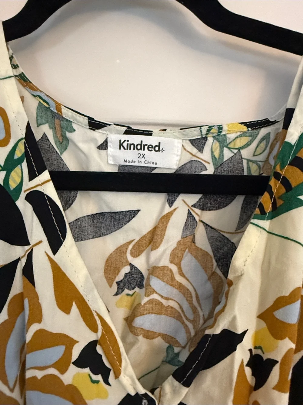 Kindred Cream Floral Midi Dress with Black & Green Print - Picture 2 of 6